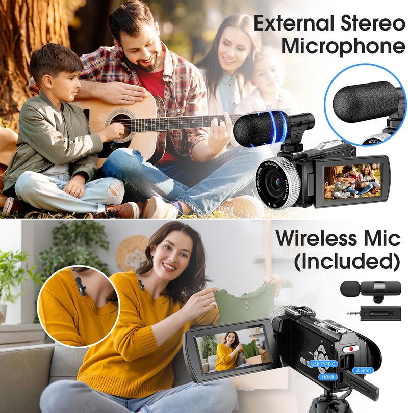 Rumyums Camcorder Video Camera 4K 48MP Vlogging Camera for YouTube TikTok with Wireless Lavalier Microphone for Video Recording, 18X Digital Video Camera 3.0 Inch Screen Digital Camera with Remote - Image 3